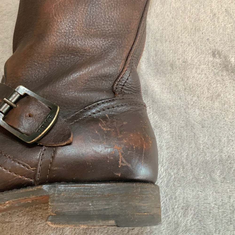 Frye Engineer 12R Dark Brown Distressed Leather Tall Moto Boots 77609 Womens 7.5 - Picture 8 of 12